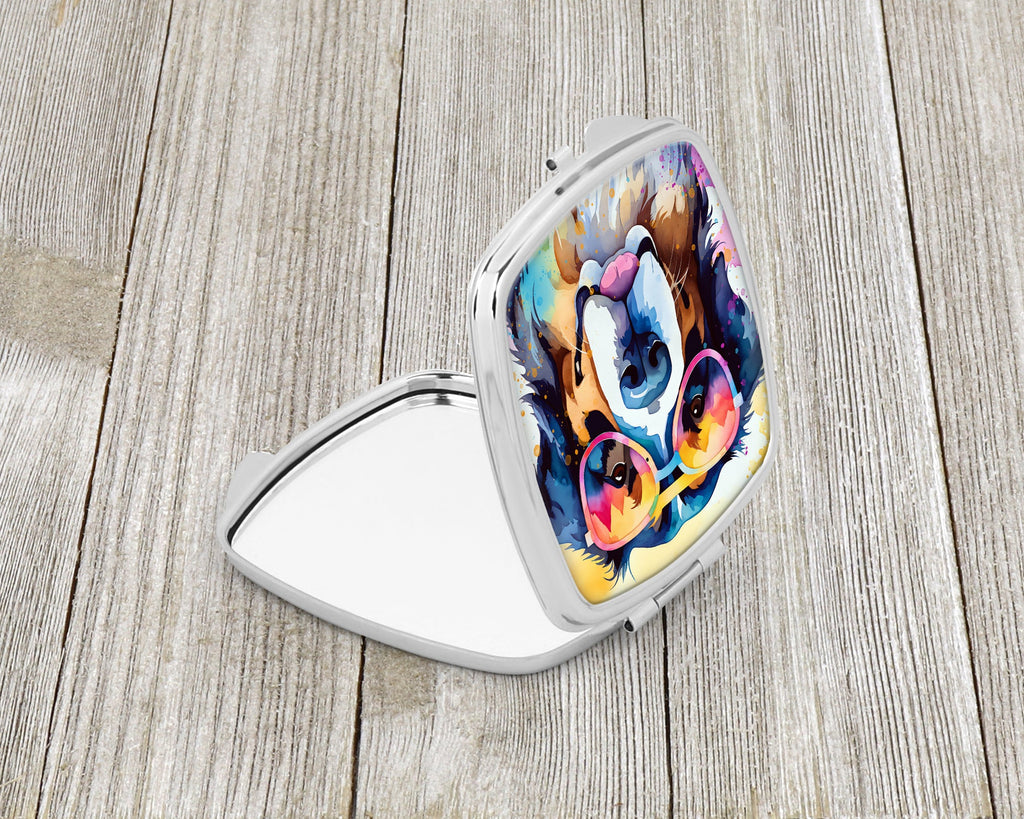Bernese Mountain Dog Hippie Dawg Compact Mirror Decorative Travel Makeup Mirror for Women Girls Gifts Pocket Makeup Mirror Folding Handheld