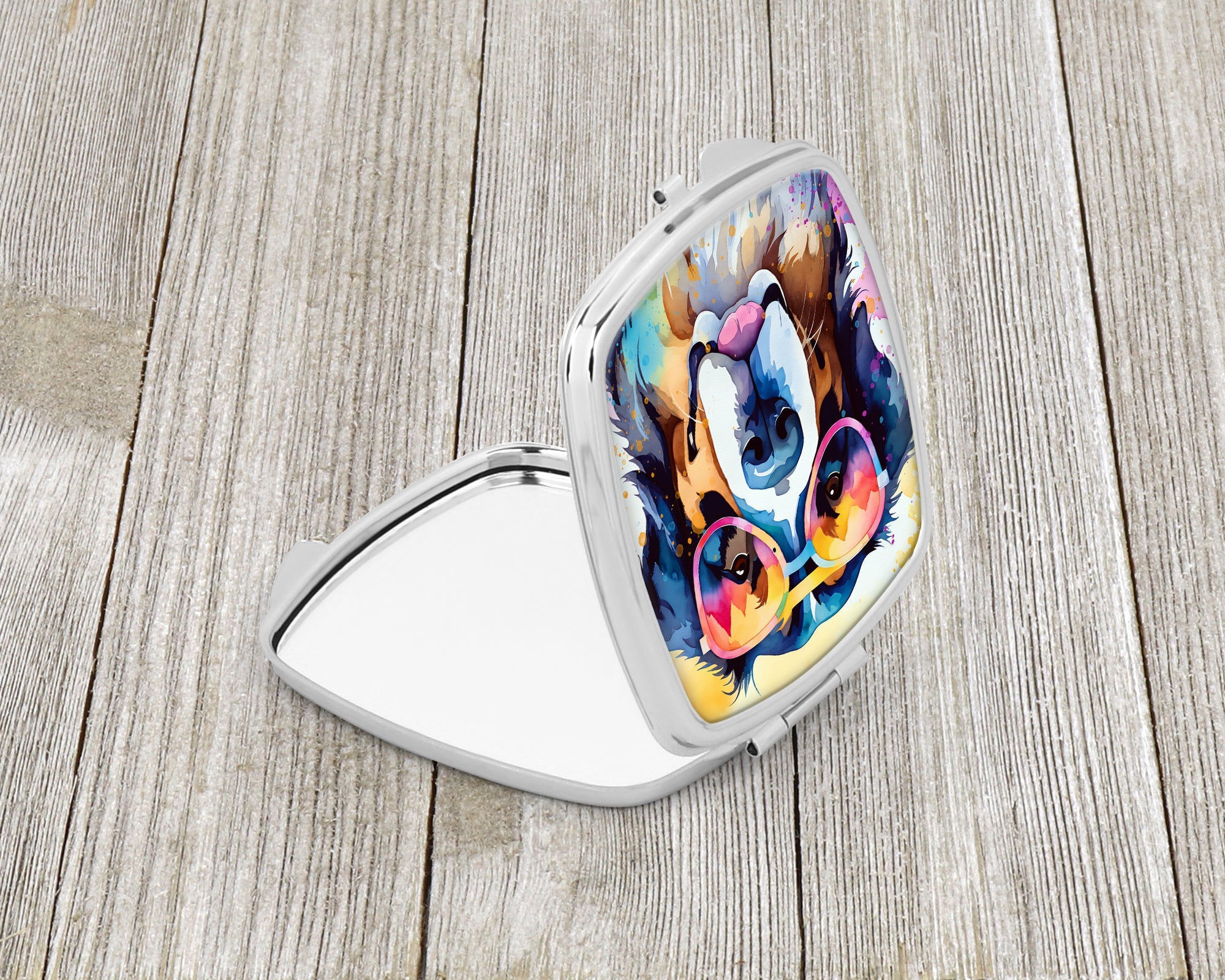 Bernese Mountain Dog Hippie Dawg Compact Mirror Decorative Travel Makeup Mirror for Women Girls Gifts Pocket Makeup Mirror Folding Handheld