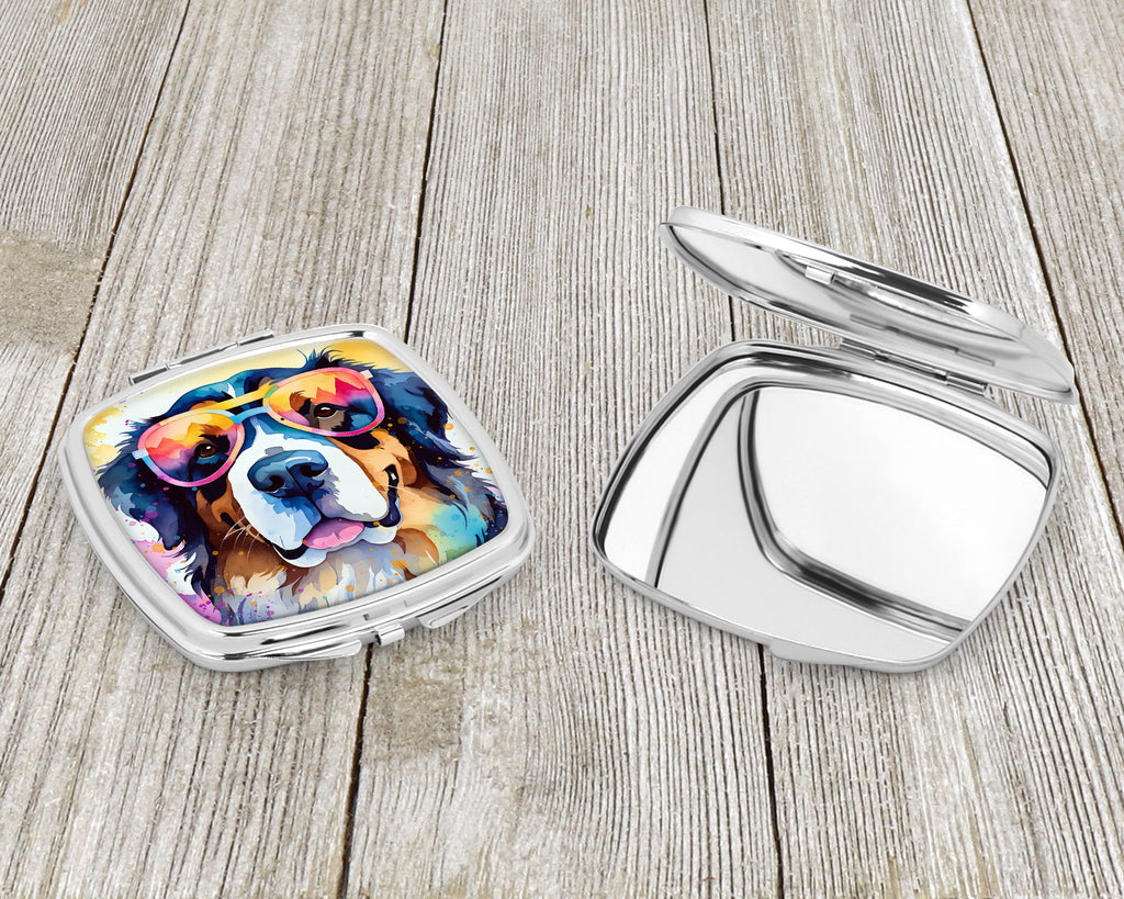 Bernese Mountain Dog Hippie Dawg Compact Mirror Decorative Travel Makeup Mirror for Women Girls Gifts Pocket Makeup Mirror Folding Handheld