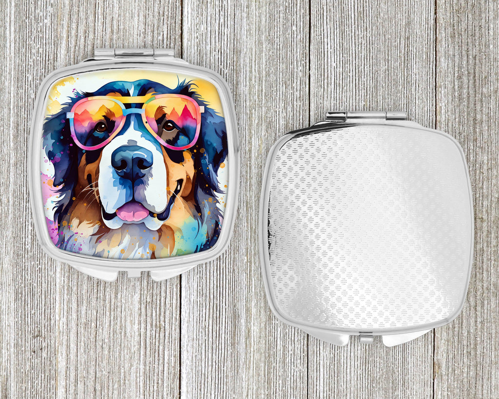 Bernese Mountain Dog Hippie Dawg Compact Mirror Decorative Travel Makeup Mirror for Women Girls Gifts Pocket Makeup Mirror Folding Handheld