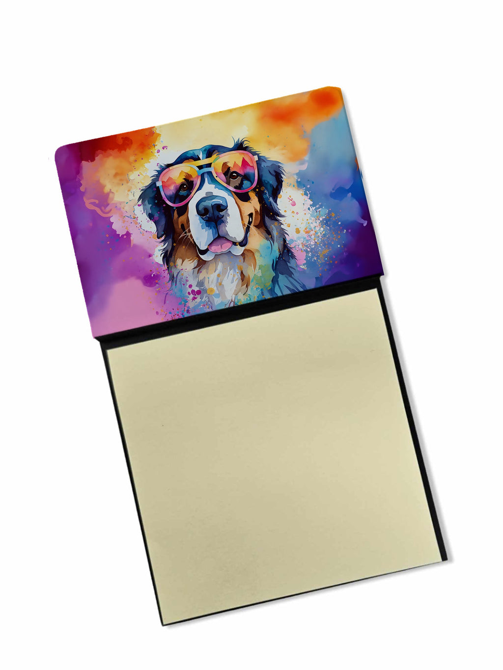 Bernese Mountain Dog Hippie Dawg Watercolor Sticky Note Holder Refillable Dispenser Desk Accessory 3x3 Pad Gift