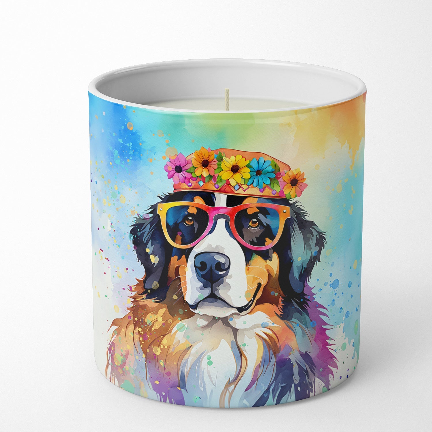 Bernese Mountain Dog Hippie Dawg Decorative Soy Candle Nature Soy Wax Essential Oil Home Decor Ideal for Bedroom Kitchen Bath Office Gift, 10 oz