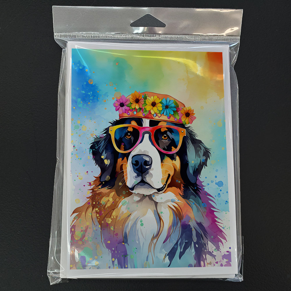 Bernese Mountain Dog Hippie Dawg Greeting Cards Pack of 8 Blank Cards with Envelopes Whimsical A7 Size 5x7
