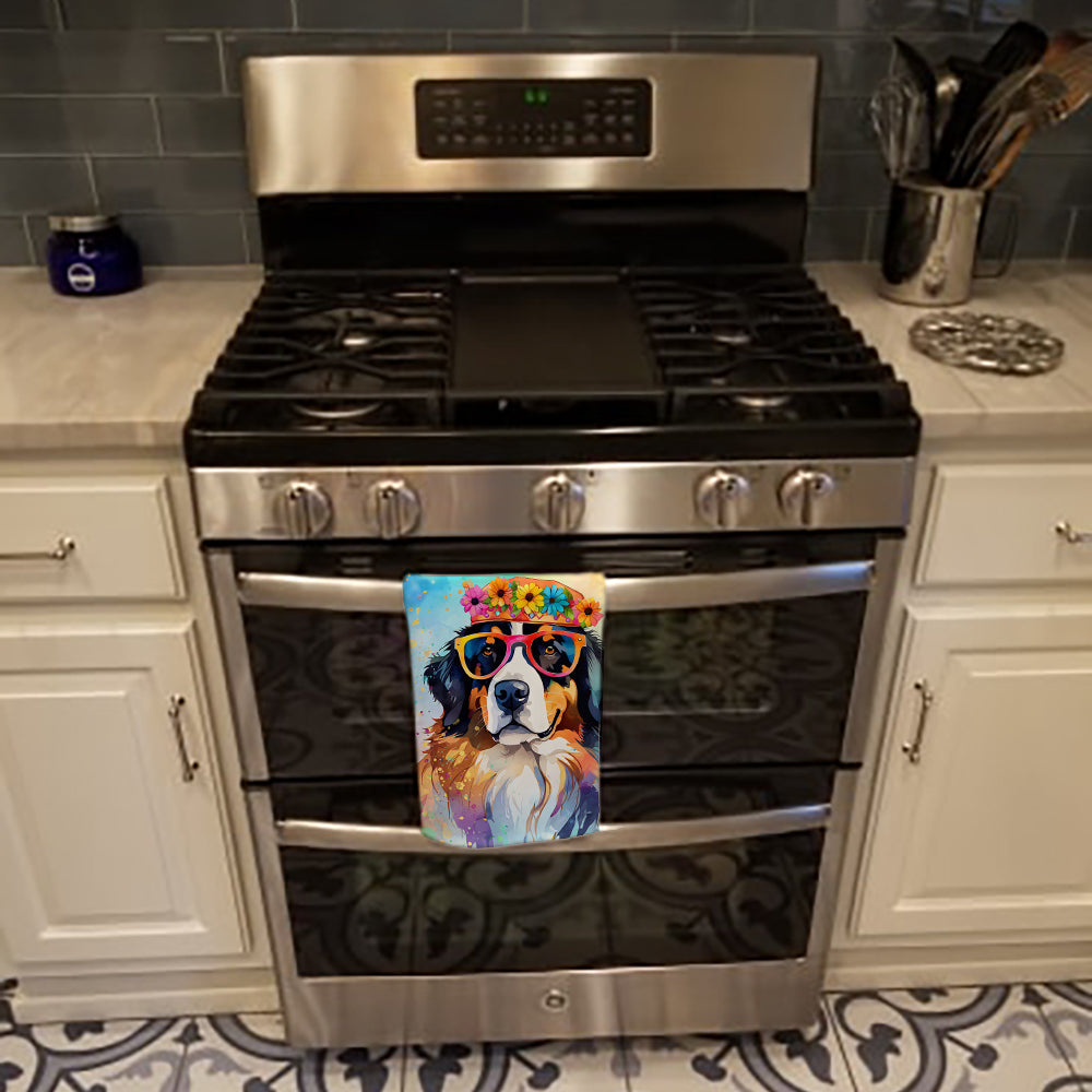 Bernese Mountain Dog Hippie Dawg Kitchen Towel Velour Plush Front and Cotton Loop Back Machine Washable