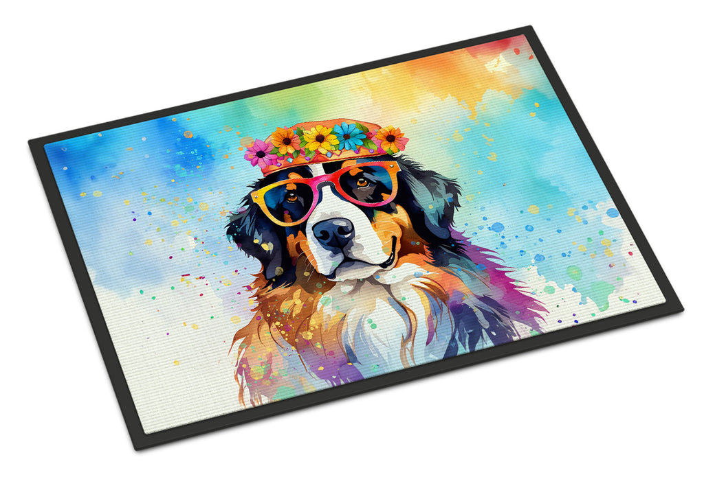 Bernese Mountain Dog Hippie Dawg Doormat Indoor Outdoor 18H X 27W Front Door Mat Rugs for Entryway, Non Slip Washable
