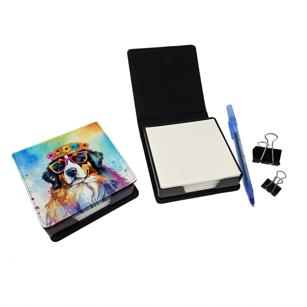 Bernese Mountain Dog Hippie Dawg PU Leather Note Paper Holder with Artist-Designed Cover, Desk Accessory, Office Gift