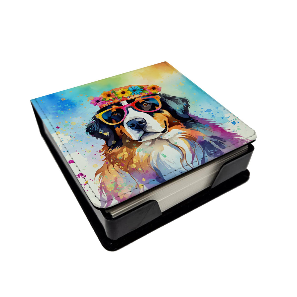 Bernese Mountain Dog Hippie Dawg PU Leather Note Paper Holder with Artist-Designed Cover, Desk Accessory, Office Gift