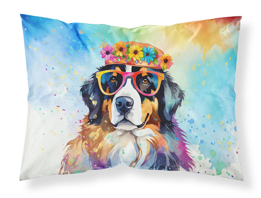 Bernese Mountain Dog Hippie Dawg Standard Pillowcase Lightweight Super Soft Easy Care Decorative Artwork Pillowcase, Standard
