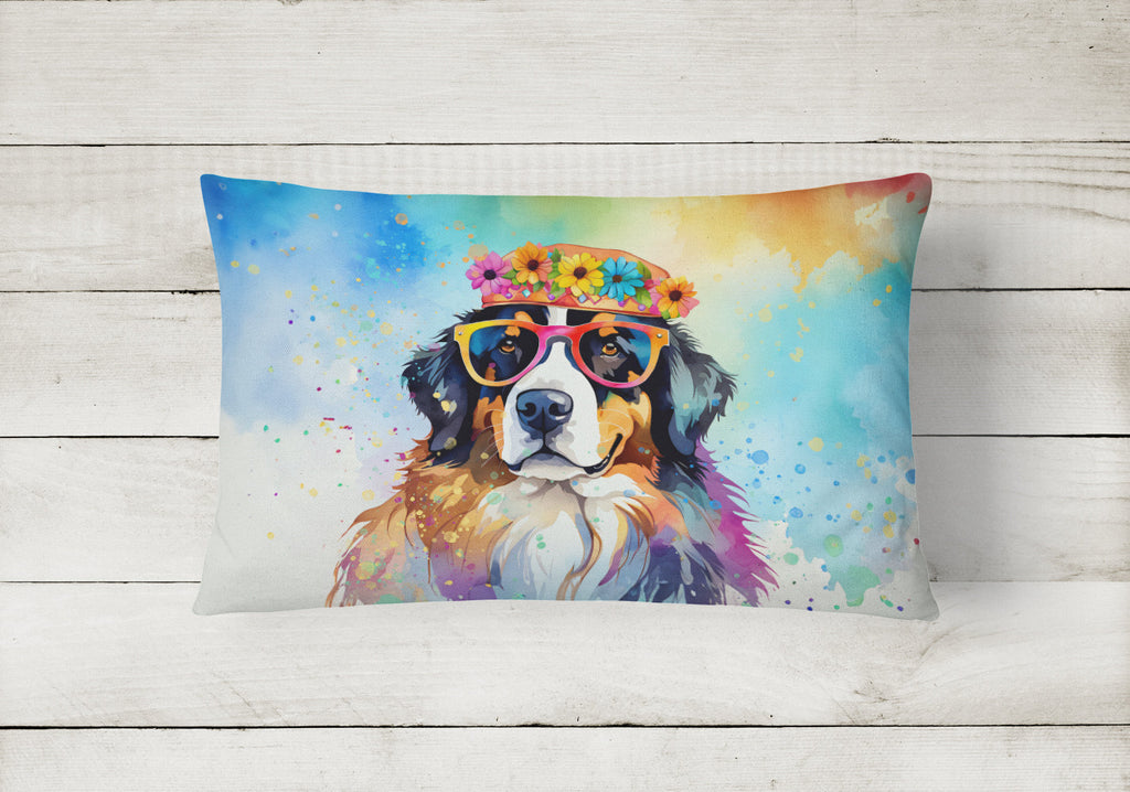 Bernese Mountain Dog Hippie Dawg Decorative Throw Pillow 12x16 Indoor Outdoor Accent Cushion, Fabric Cover with Insert for Sofa, Bed, Porch & Living Room