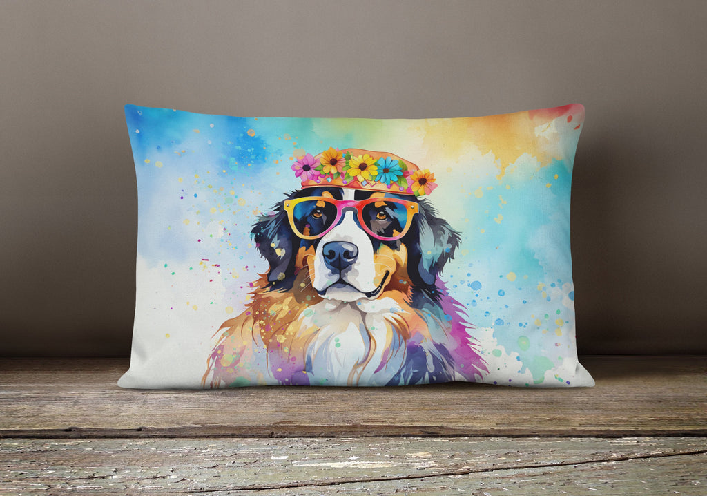 Bernese Mountain Dog Hippie Dawg Decorative Throw Pillow 12x16 Indoor Outdoor Accent Cushion, Fabric Cover with Insert for Sofa, Bed, Porch & Living Room