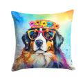 Bernese Mountain Dog Hippie Dawg Decorative Throw Pillow 18x18 Indoor Outdoor Accent Cushion, Fabric Cover with Insert for Sofa, Bed, Porch & Living Room