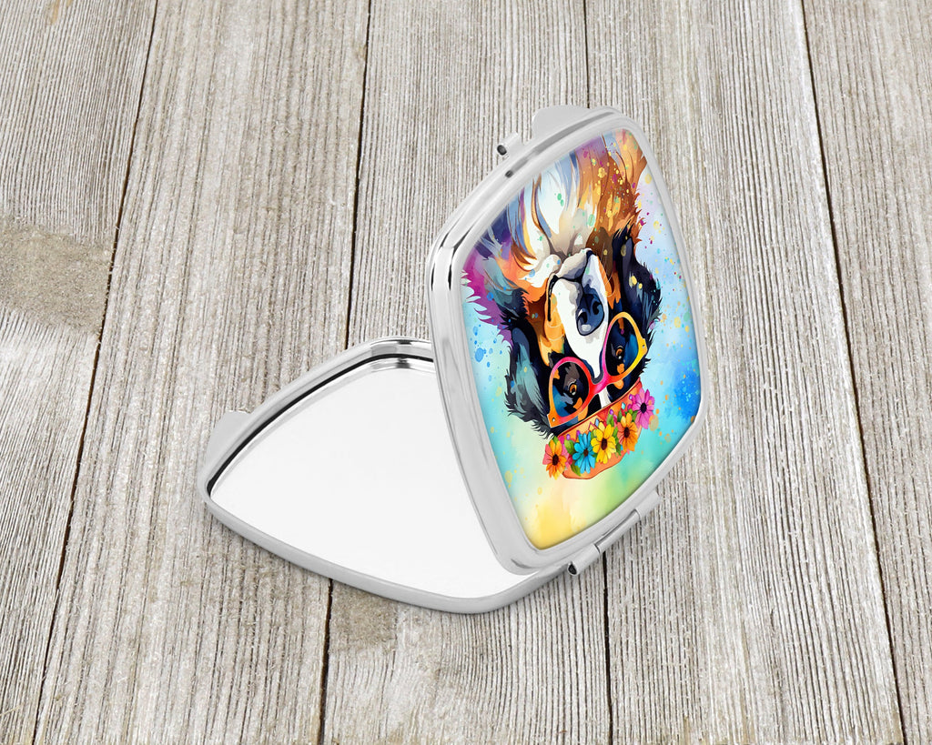 Bernese Mountain Dog Hippie Dawg Compact Mirror Decorative Travel Makeup Mirror for Women Girls Gifts Pocket Makeup Mirror Folding Handheld