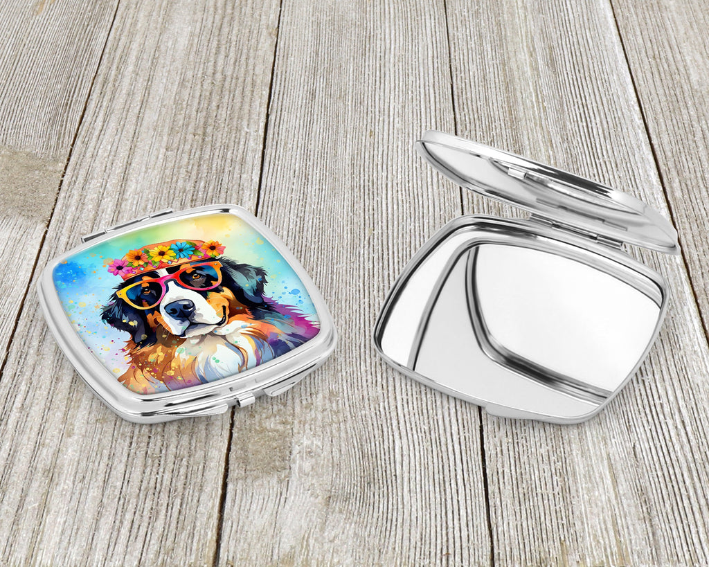 Bernese Mountain Dog Hippie Dawg Compact Mirror Decorative Travel Makeup Mirror for Women Girls Gifts Pocket Makeup Mirror Folding Handheld