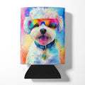 Bichon Frise Hippie Dawg Can or Bottle Hugger Cooler Sleeve for Standard 12 oz Cans, Insulated Foam Beer & Soda Can Hugger Reusable