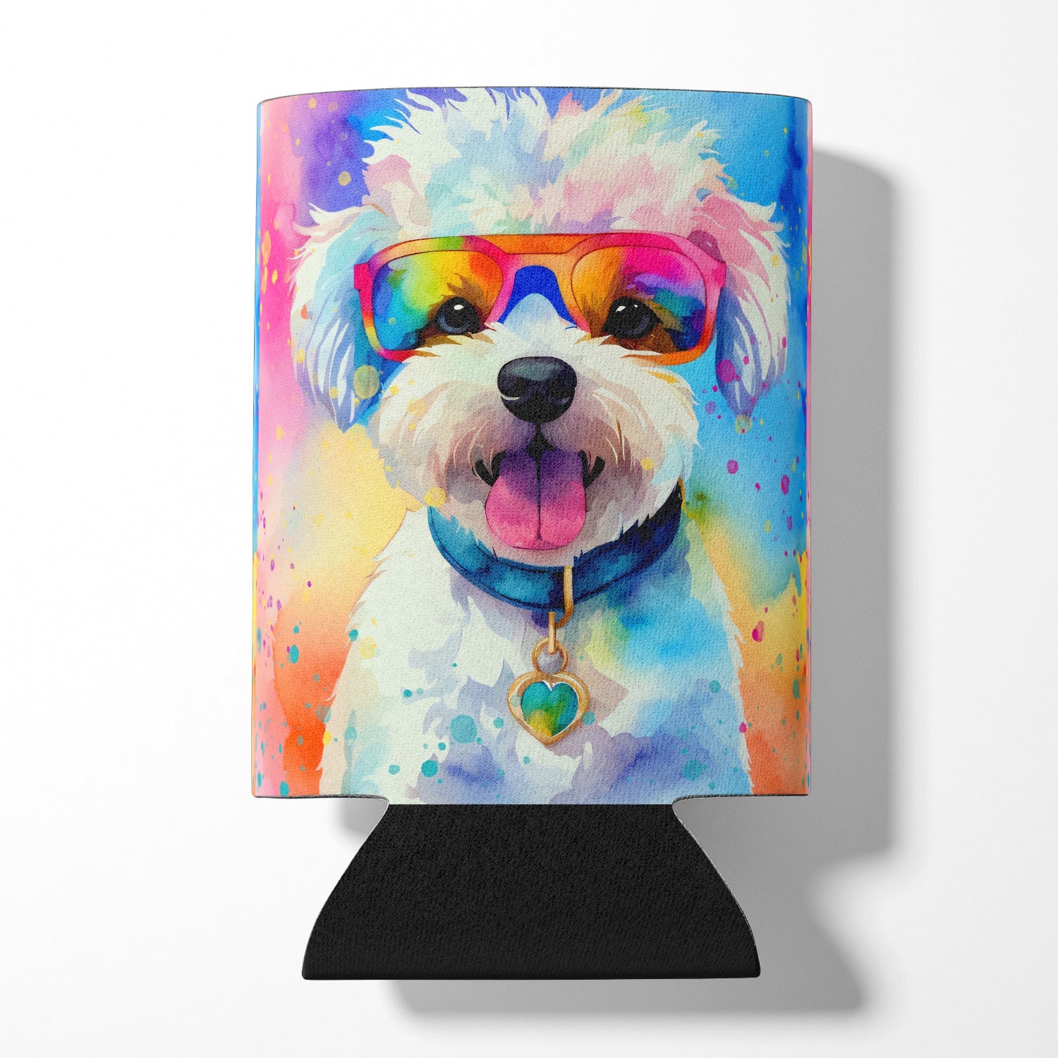 Bichon Frise Hippie Dawg Can or Bottle Hugger Cooler Sleeve for Standard 12 oz Cans, Insulated Foam Beer & Soda Can Hugger Reusable