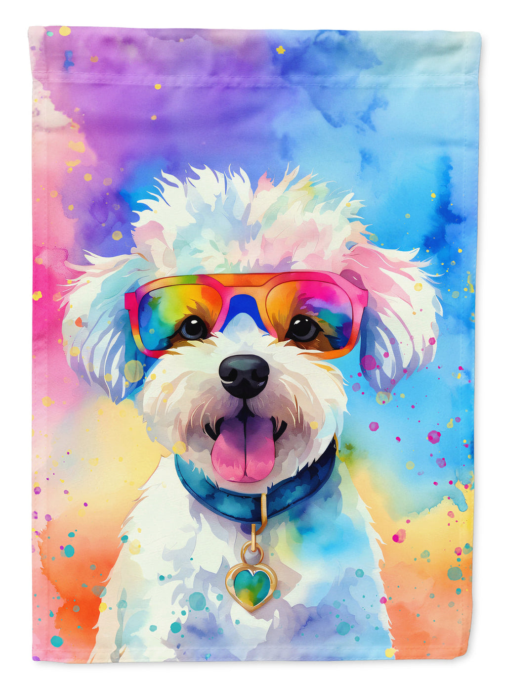 Bichon Frise Hippie Dawg House Flag 28x40 Porch Sleeve Pole Decorative Outside Yard Banner Artwork Wall Hanging, Polyester