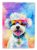 Bichon Frise Hippie Dawg House Flag 28x40 Porch Sleeve Pole Decorative Outside Yard Banner Artwork Wall Hanging, Polyester