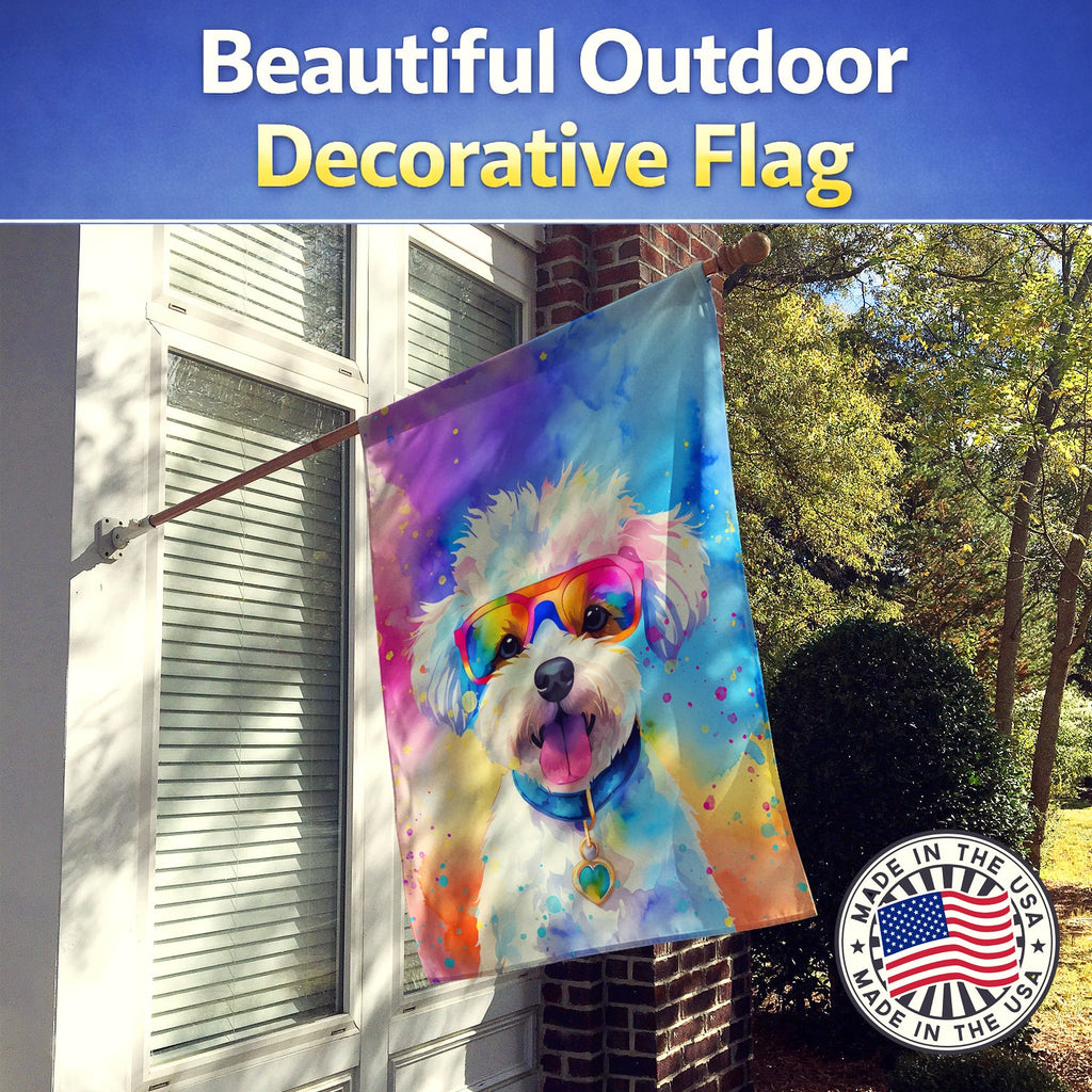 Bichon Frise Hippie Dawg House Flag 28x40 Porch Sleeve Pole Decorative Outside Yard Banner Artwork Wall Hanging, Polyester