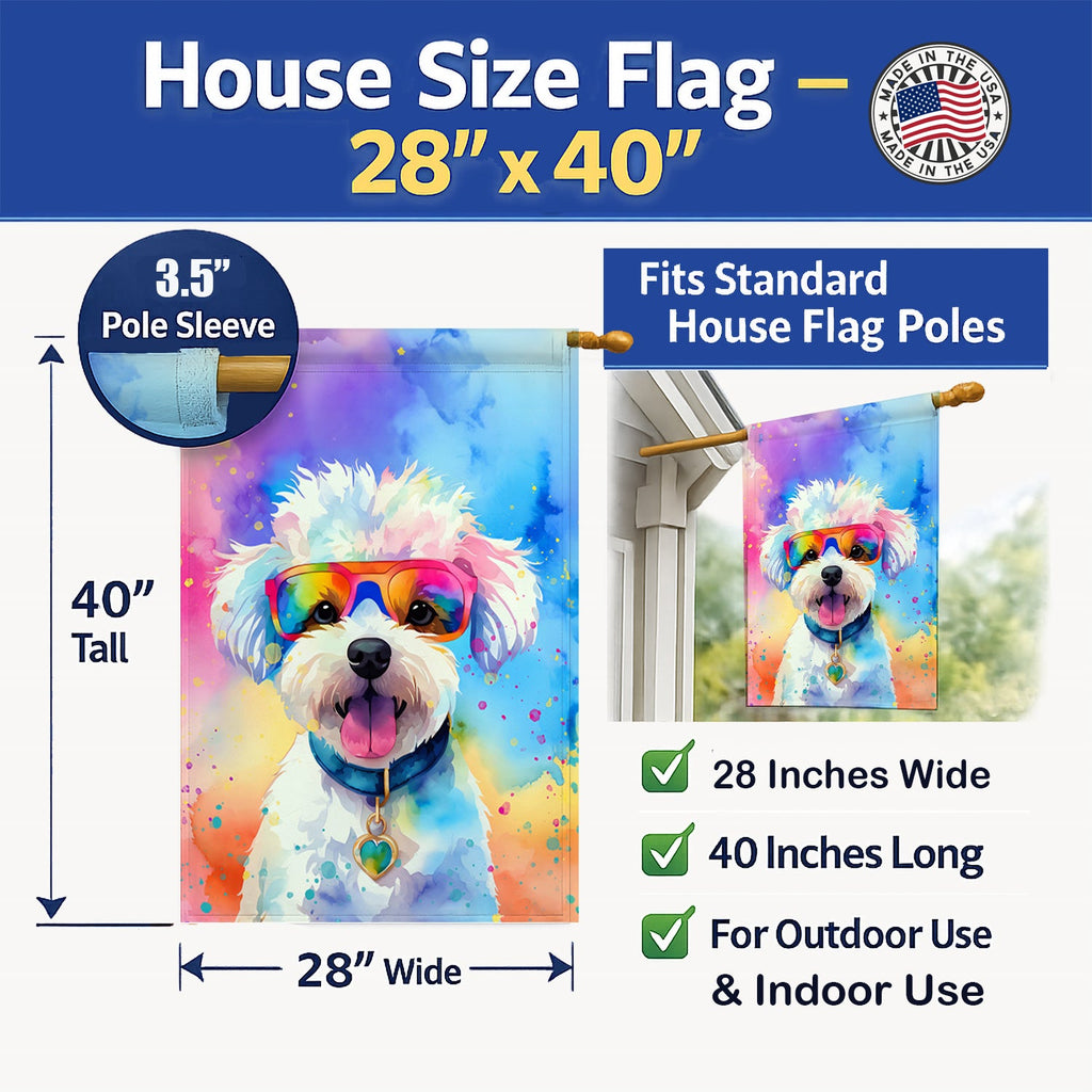 Bichon Frise Hippie Dawg House Flag 28x40 Porch Sleeve Pole Decorative Outside Yard Banner Artwork Wall Hanging, Polyester
