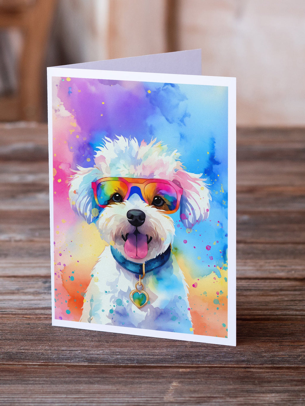 Bichon Frise Hippie Dawg Greeting Cards Pack of 8 Blank Cards with Envelopes Whimsical A7 Size 5x7