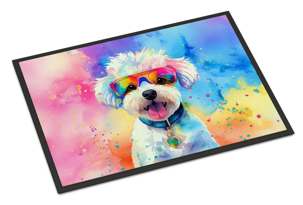 Bichon Frise Hippie Dawg Doormat Indoor Outdoor 24H X 36W Front Door Mat Rugs for Entryway, Non Slip Washable Low Pile,