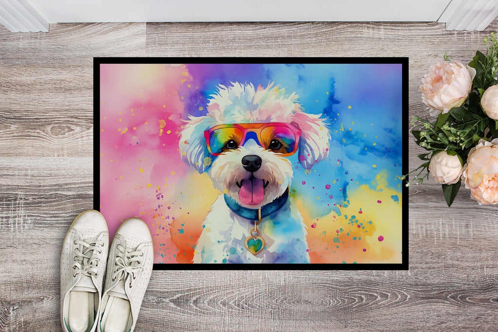 Bichon Frise Hippie Dawg Doormat Indoor Outdoor 24H X 36W Front Door Mat Rugs for Entryway, Non Slip Washable Low Pile,