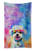 Bichon Frise Hippie Dawg Kitchen Towel Velour Plush Front and Cotton Loop Back Machine Washable