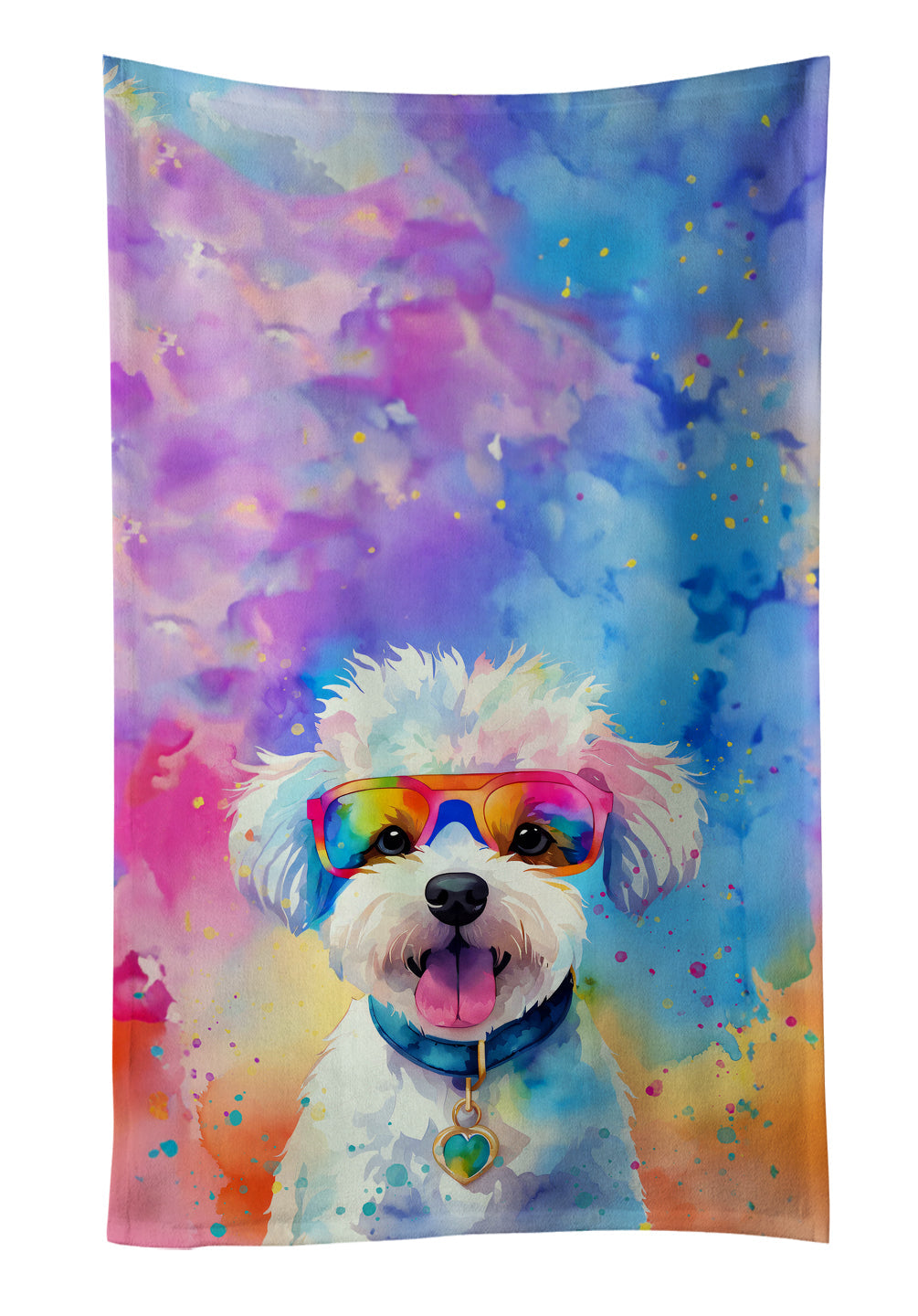 Bichon Frise Hippie Dawg Kitchen Towel Velour Plush Front and Cotton Loop Back Machine Washable