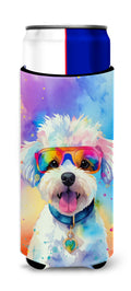 Bichon Frise Hippie Dawg Slim Can Hugger , Insulated Foam Hugger for 12 oz Slim Cans, Beer Bottles & Water Bottles, Printed in USA