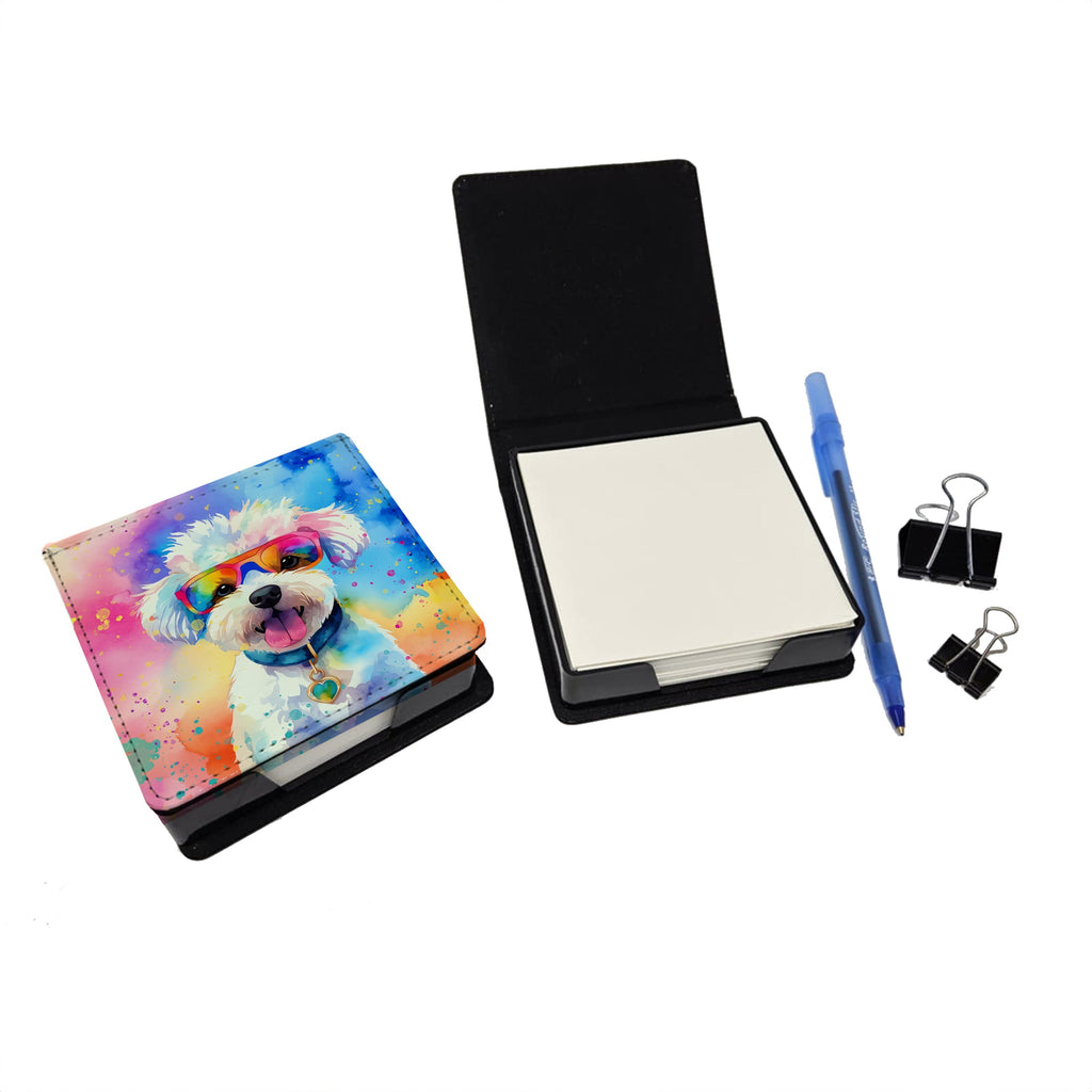 Bichon Frise Hippie Dawg PU Leather Note Paper Holder with Artist-Designed Cover, Desk Accessory, Office Gift