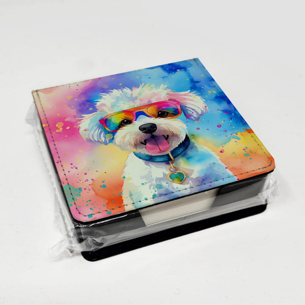 Bichon Frise Hippie Dawg PU Leather Note Paper Holder with Artist-Designed Cover, Desk Accessory, Office Gift