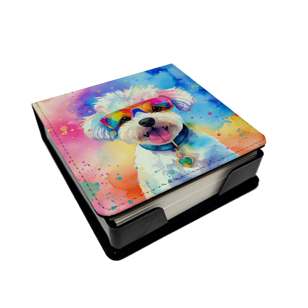 Bichon Frise Hippie Dawg PU Leather Note Paper Holder with Artist-Designed Cover, Desk Accessory, Office Gift
