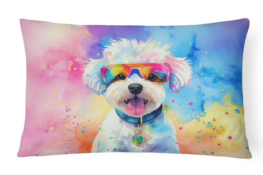 Bichon Frise Hippie Dawg Decorative Throw Pillow 12x16 Indoor Outdoor Accent Cushion, Fabric Cover with Insert for Sofa, Bed, Porch & Living Room