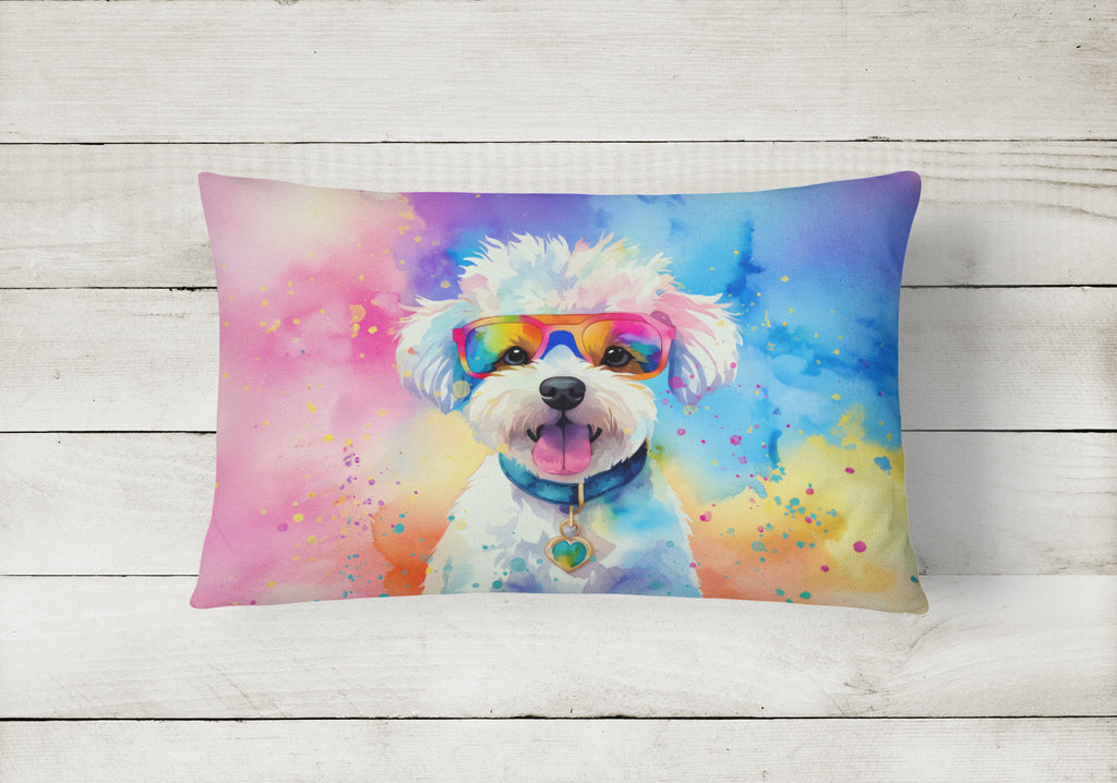 Bichon Frise Hippie Dawg Decorative Throw Pillow 12x16 Indoor Outdoor Accent Cushion, Fabric Cover with Insert for Sofa, Bed, Porch & Living Room