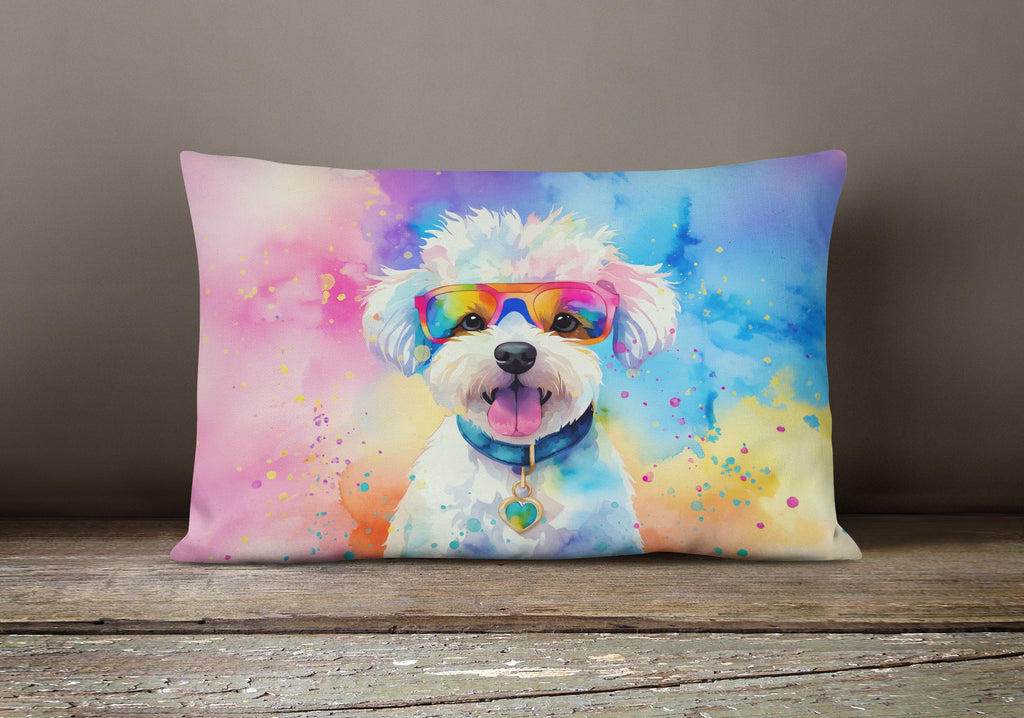 Bichon Frise Hippie Dawg Decorative Throw Pillow 12x16 Indoor Outdoor Accent Cushion, Fabric Cover with Insert for Sofa, Bed, Porch & Living Room