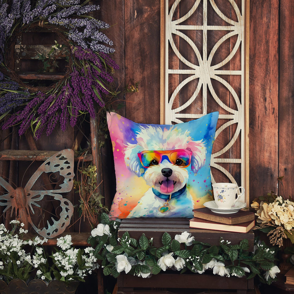 Bichon Frise Hippie Dawg Decorative Throw Pillow 18x18 Indoor Outdoor Accent Cushion, Fabric Cover with Insert for Sofa, Bed, Porch & Living Room