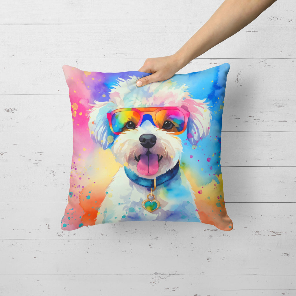 Bichon Frise Hippie Dawg Decorative Throw Pillow 18x18 Indoor Outdoor Accent Cushion, Fabric Cover with Insert for Sofa, Bed, Porch & Living Room
