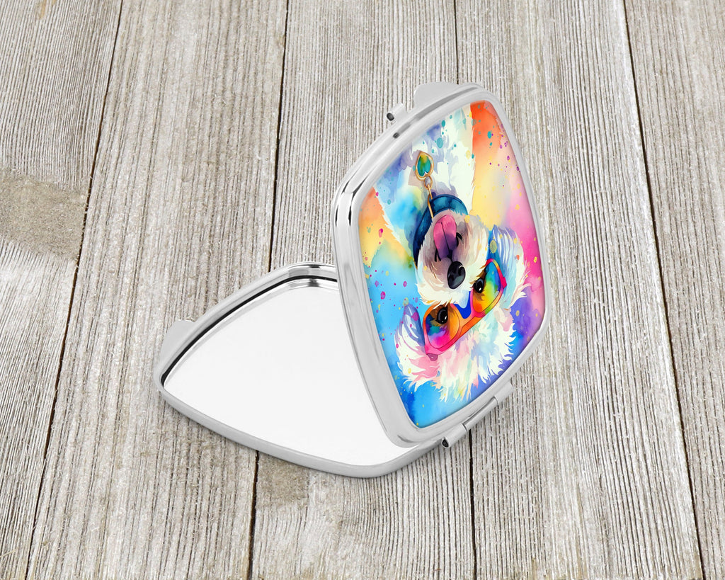 Bichon Frise Hippie Dawg Compact Mirror Decorative Travel Makeup Mirror for Women Girls Gifts Pocket Makeup Mirror Folding Handheld