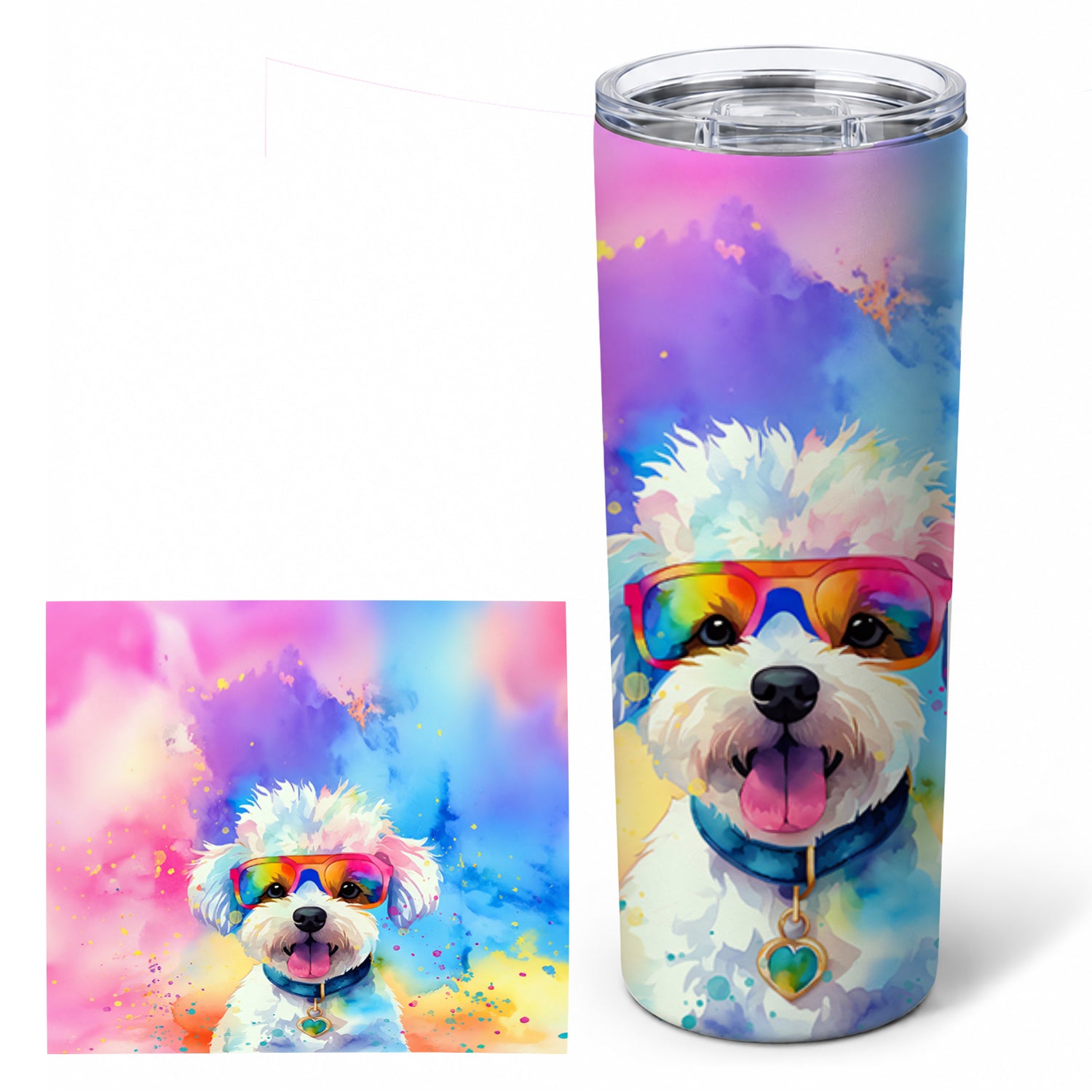 Bichon Frise Hippie Dawg Stainless Steel Skinny Tumbler 20 oz Vacuum Double Walled Reusable Insulated Travel Cup