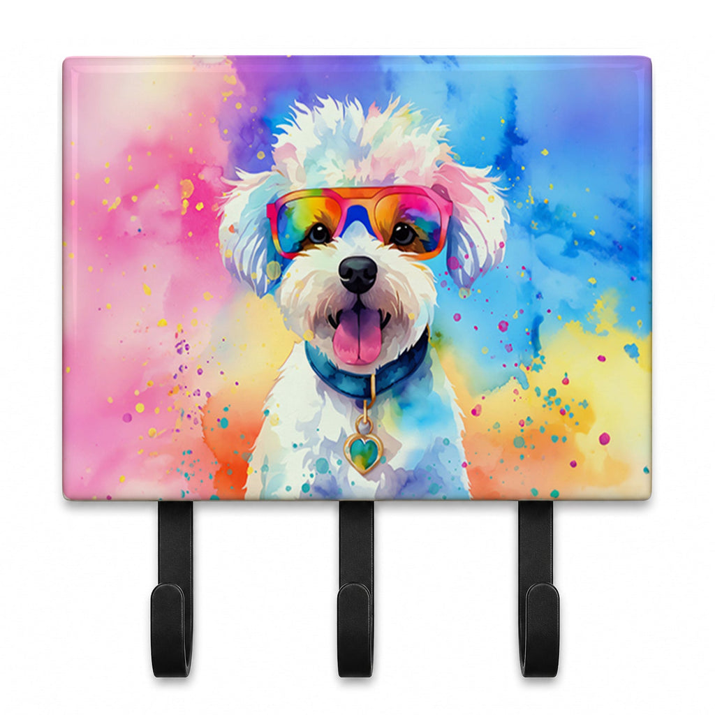 Bichon Frise Hippie Dawg Leash or Key Holder Wall Hooks, Coat Rack Wall Mount, for Hanging Keys, Towels, Aprons, Leashes