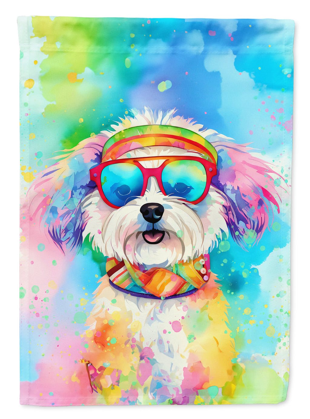 Bichon Frise Hippie Dawg House Flag 28x40 Porch Sleeve Pole Decorative Outside Yard Banner Artwork Wall Hanging, Polyester
