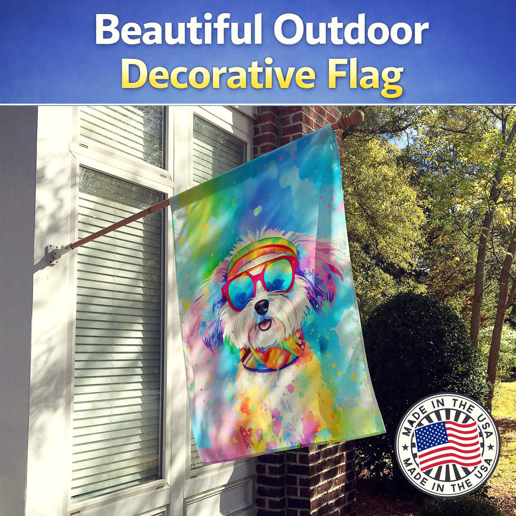 Bichon Frise Hippie Dawg House Flag 28x40 Porch Sleeve Pole Decorative Outside Yard Banner Artwork Wall Hanging, Polyester