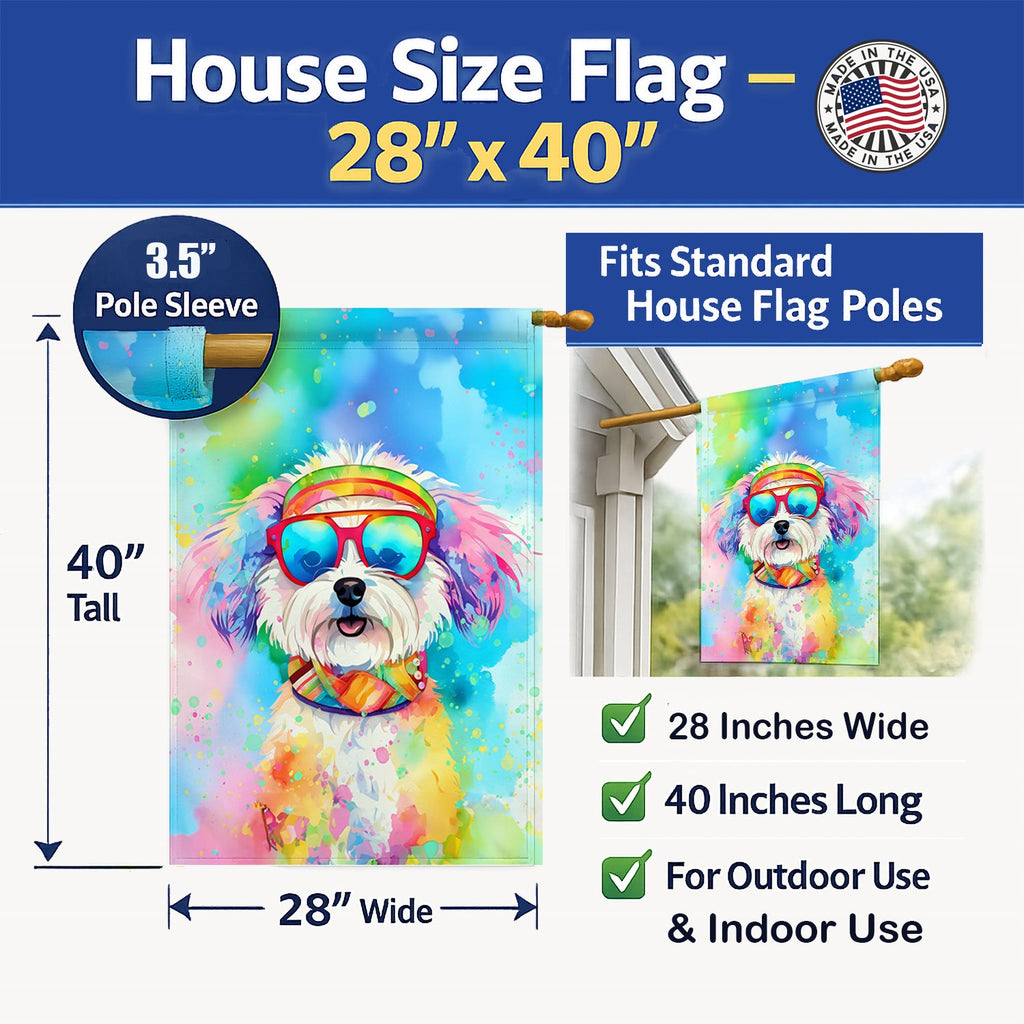 Bichon Frise Hippie Dawg House Flag 28x40 Porch Sleeve Pole Decorative Outside Yard Banner Artwork Wall Hanging, Polyester