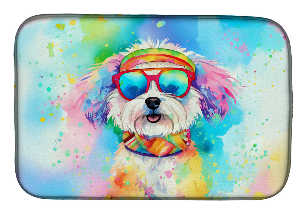 Bichon Frise Hippie Dawg Dish Drying Mat Absorbent Dish Drying Mat Pad for Kitchen Counter Dish Drainer Mat for Countertop, 14 x 21", Multicolor