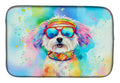 Bichon Frise Hippie Dawg Dish Drying Mat Absorbent Dish Drying Mat Pad for Kitchen Counter Dish Drainer Mat for Countertop, 14 x 21", Multicolor