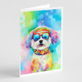Bichon Frise Hippie Dawg Greeting Cards Pack of 8 Blank Cards with Envelopes Whimsical A7 Size 5x7