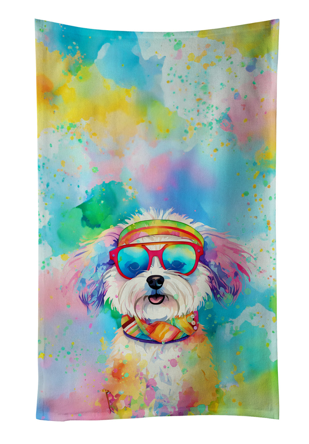 Bichon Frise Hippie Dawg Kitchen Towel Velour Plush Front and Cotton Loop Back Machine Washable