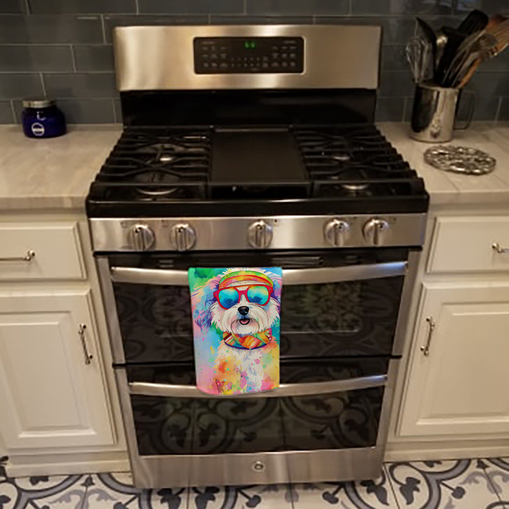 Bichon Frise Hippie Dawg Kitchen Towel Velour Plush Front and Cotton Loop Back Machine Washable
