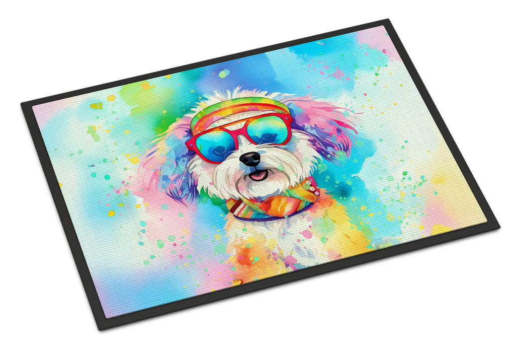 Bichon Frise Hippie Dawg Doormat Indoor Outdoor 18H X 27W Front Door Mat Rugs for Entryway, Non Slip Washable