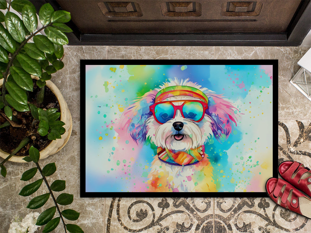 Bichon Frise Hippie Dawg Doormat Indoor Outdoor 18H X 27W Front Door Mat Rugs for Entryway, Non Slip Washable